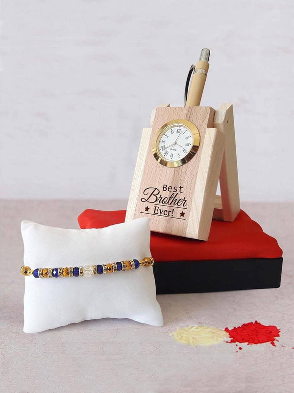 Bhai Rakhi with Wooden Penstand & Card Combo