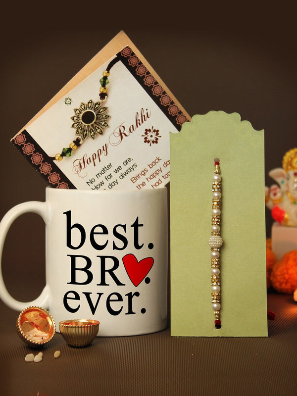 Pearl Rakhi With Coffee Mug & Card