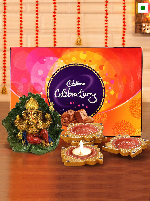 Diwali Gift Hamper With Chocolates Ganesha Idol and Clay Diya