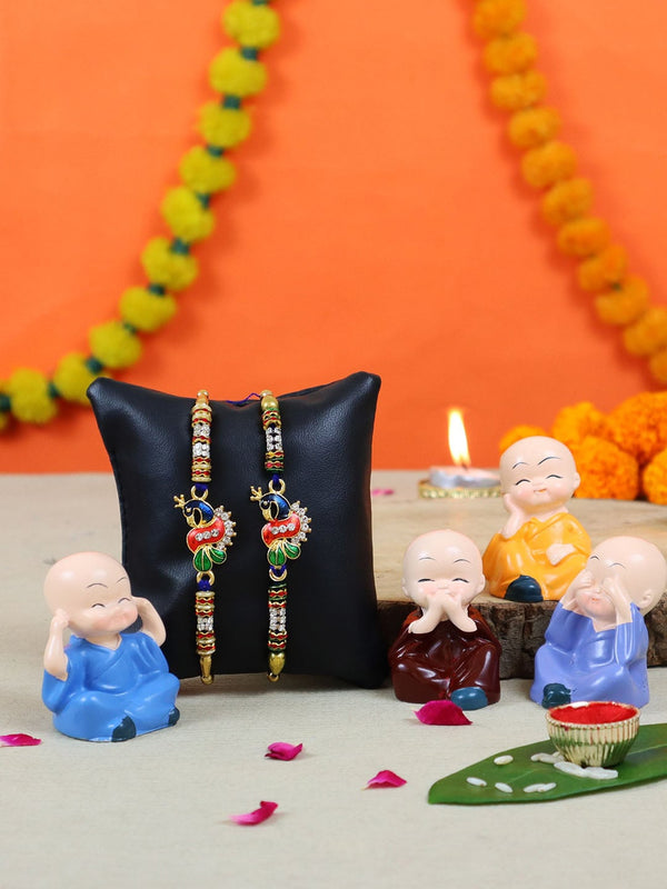 Gold-Toned Peacock Rakhi Set 1 Roli Chawal