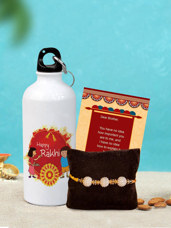 White & Gold-Toned 3-Piece Rakhi Gift Set