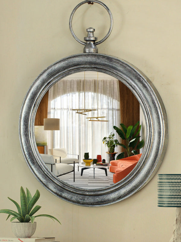 Silver Toned Decor Circular Framed Wall Mirror