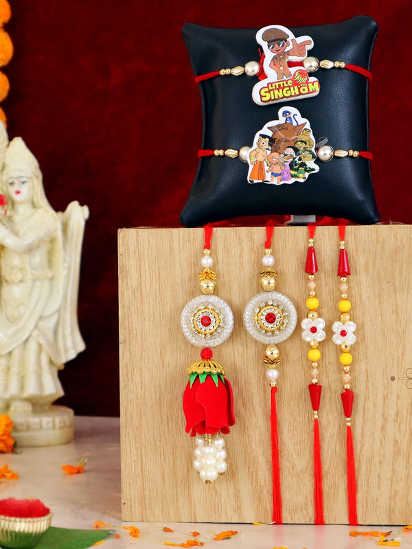Set of 6 Pieces Bhaiya Bhabhi Lumba Rakhi Cartoon Kids Family Rakhis Gift Pack