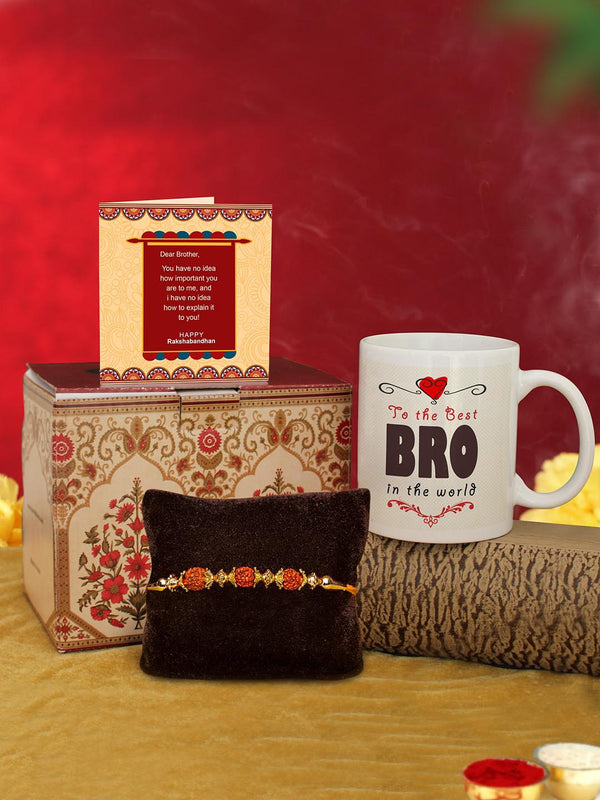 Gift for Brother Rudraksh Rakhi, Coffee Mug & Greeting Card