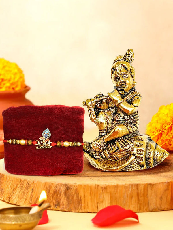 Om Rakhi for Brother with Krishna Showpiece Combo Gift Pack