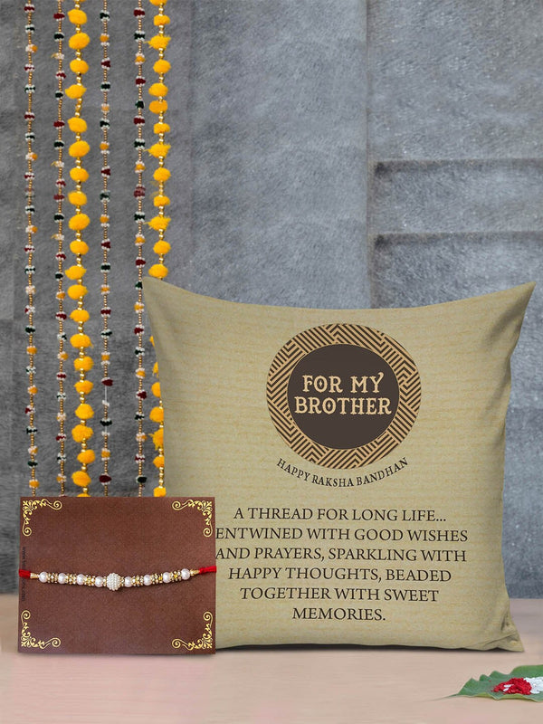 Yellow & Cream-coloured Cushion & Rakhi Gift Set