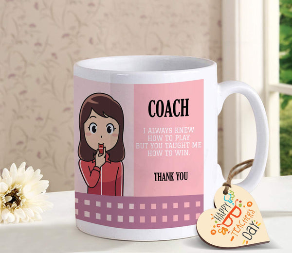 Teachers Day Best Coach Printed Coffee Mug with Tag
