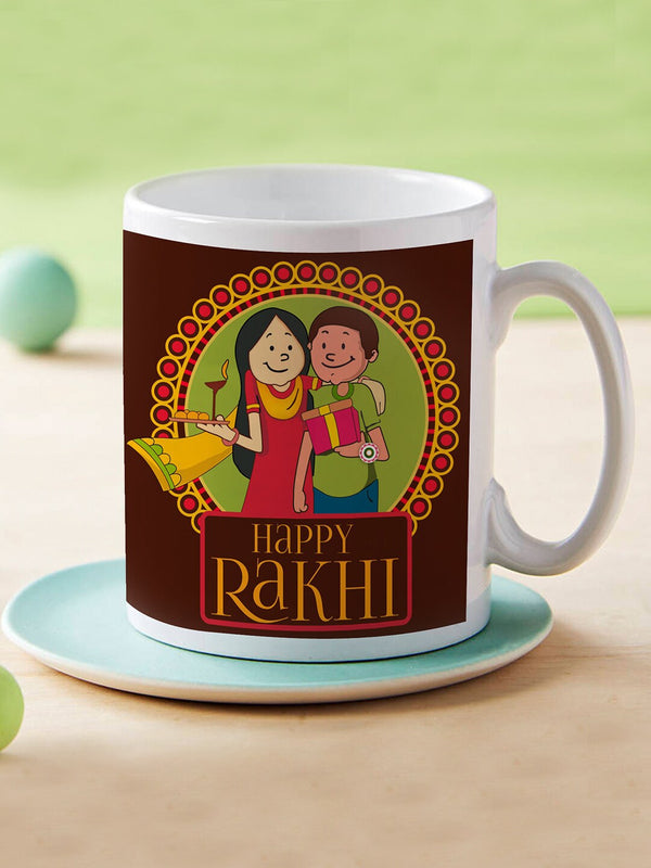 Multicolored Printed Coffee Mug Rakhi Gift