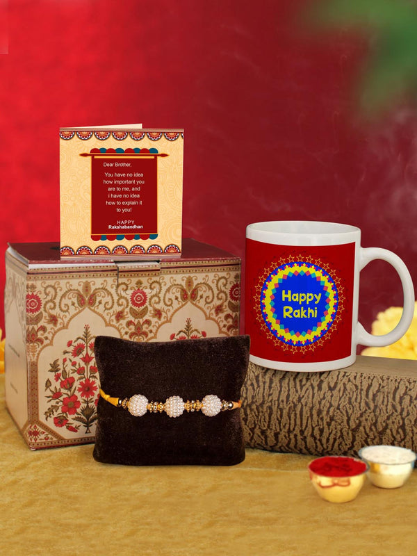 Yellow Rakhi with Coffee Mug & Greeting Card Combo