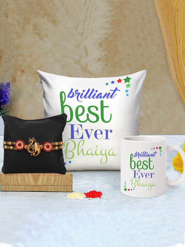 Rakshabandhan Special Designer Rakhi & Cushion with Filler and Mug