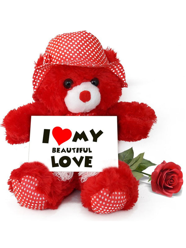 Teddy Bear with Greeting Card and Red Rose