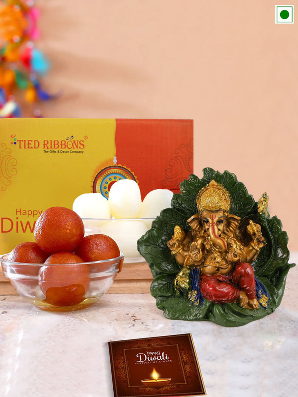 Diwali Gifts with Sweets Rasgulla Gulab Jamun & Ganesha Idol