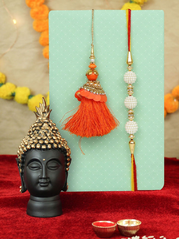 Set of 2 Peacock Rakhi with Lord Buddha Idol