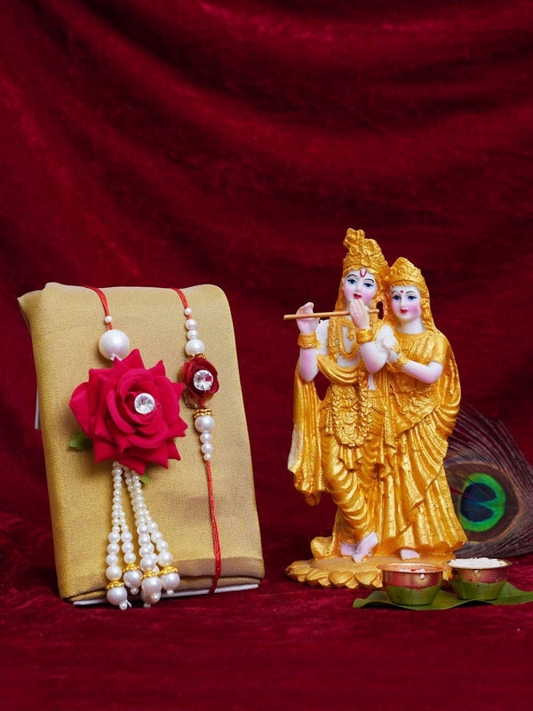 Brother & Bhabhi Rakhi Set with Radha Krishna Idol Statue & Roli Chawal Lumba