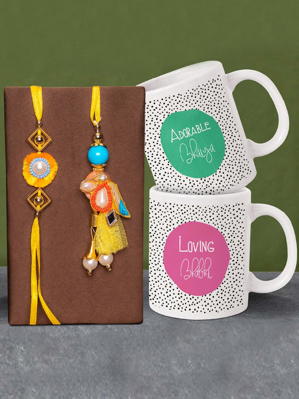 Multicoloured Handmade Bhaiya Bhabhi Rakhi with Mugs