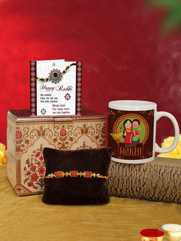 White & Brown 4-Pieces Coffee Mug & Rakhi Gift Set