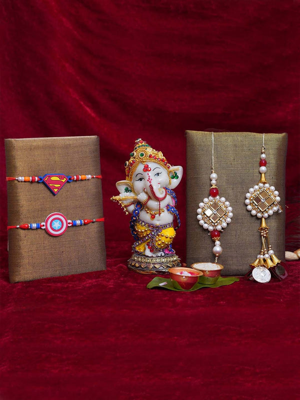 Set of 4 Rakhi for Bhaiya Bhabhi & Kids With Ganesha Idol