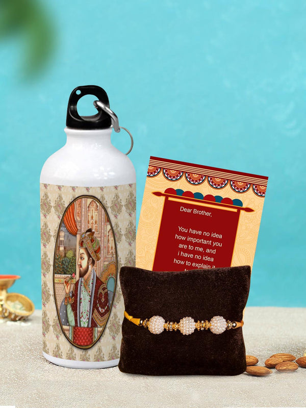 Multicolored Rakhi with Sipper Bottle with Greeting Card