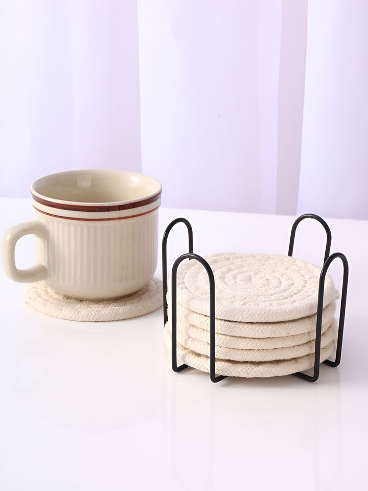 Buy | Cream Coloured 6 Pieces Round Coasters | Tied Ribbons