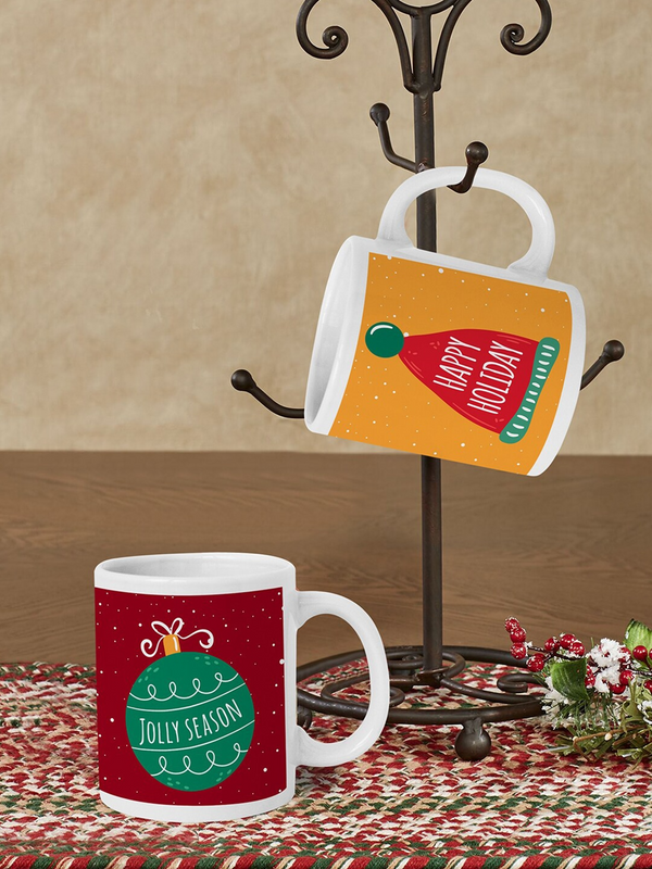 Pack Of 2 Christmas Printed Coffee Mugs