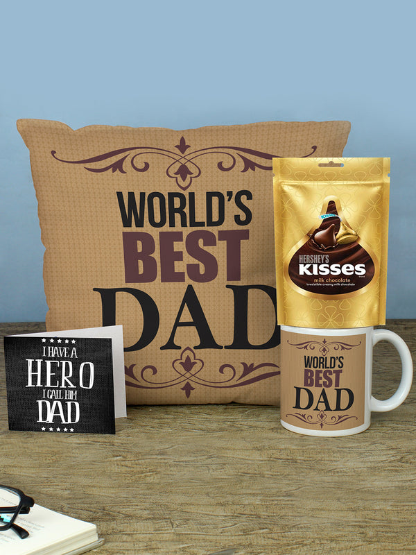 Fathers Day Printed Cushion and Coffee Mug with Chocolate Pack
