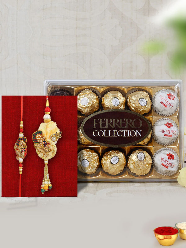 Rakhi for Brother and Bhabhi with Chocolates Gift - Premium Bhaiya Bhabhi Rakhi Set