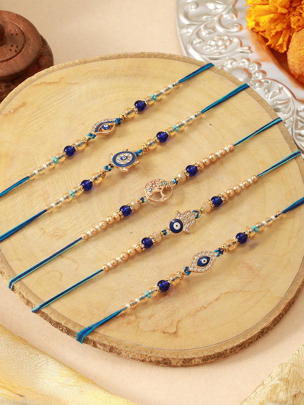 Premium Set of 5 Evil Eye Rakhi Mini Greeting Card Roli Tika (UK)