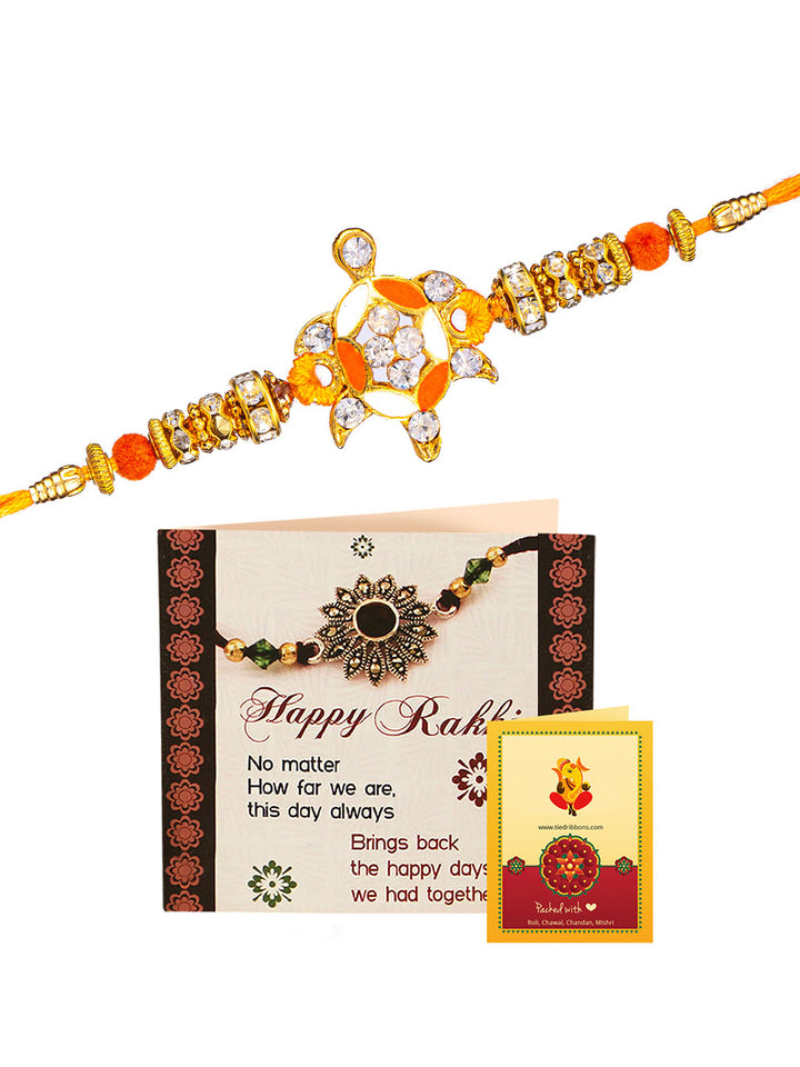 Turtle Raki Buy | Single Diamond Turtle Rakhi | Rakhi Card | Roli Chawal Tika ...
