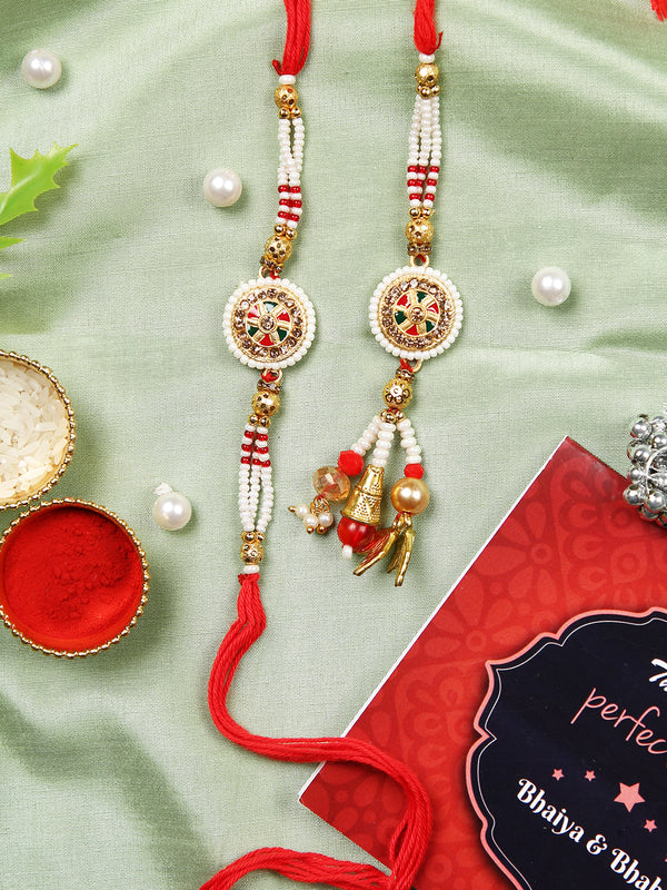 Rakhi for Bhaiya and Bhabhi with Rakhi Card and Roli Chawal Tika