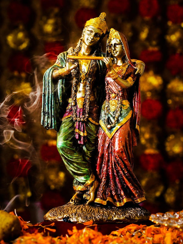 Golden& Green Radha Krishna Idol Showpiece Statue