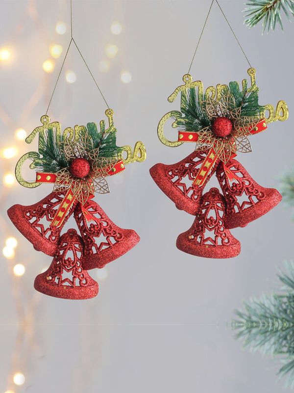 Set Of 2 Red Christmas Hanging Bells