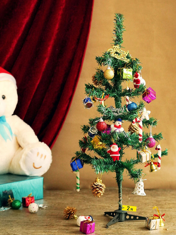 Green Christmas Decor Artificial Tree 2ft with 54 Ornaments Props
