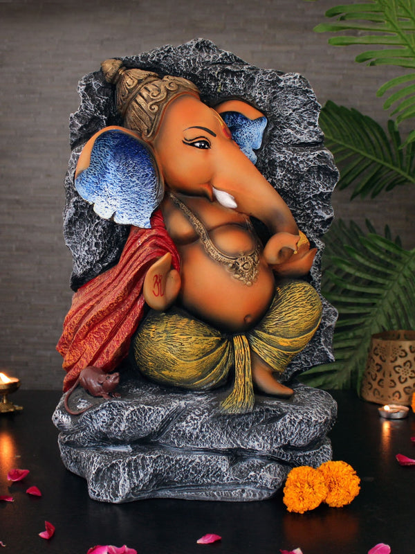Orange & Grey Printed Lord Ganesha Showpiece