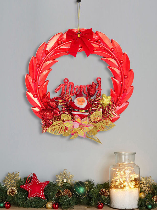 Red Santa Christmas Decoration Santa Wall Door Hanging Wreath Ornaments