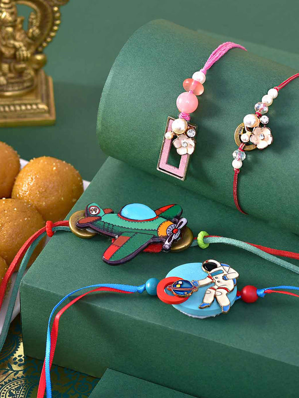 Premium Pearl Lumba Rakhi for Bhai Bhabhi and Kids Rakhi with Besan Laddo Gift Pack