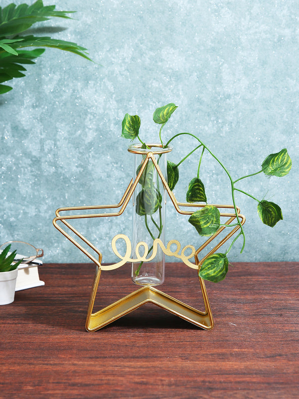 Golden Metal Base Test Tube Planter Flower Vase