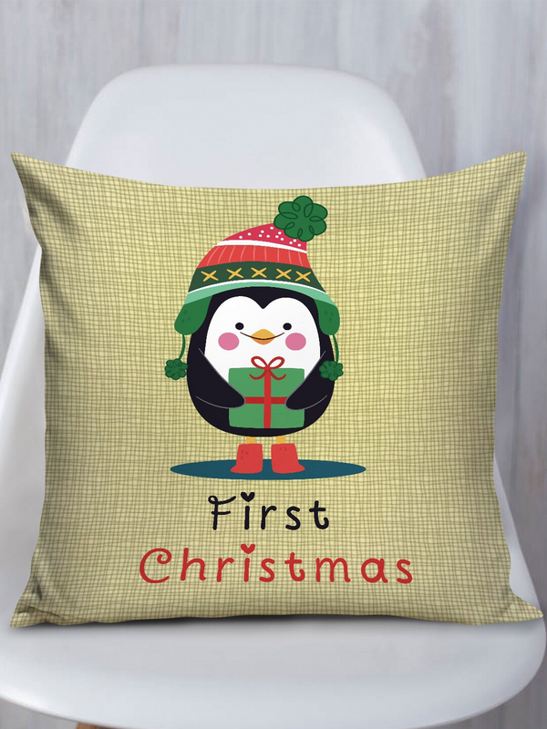 Green Christmas Printed Cushion Cover With Filler