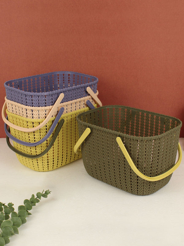 Set of 4 Plastic Storage Basket with Handles for Kitchen Bathroom