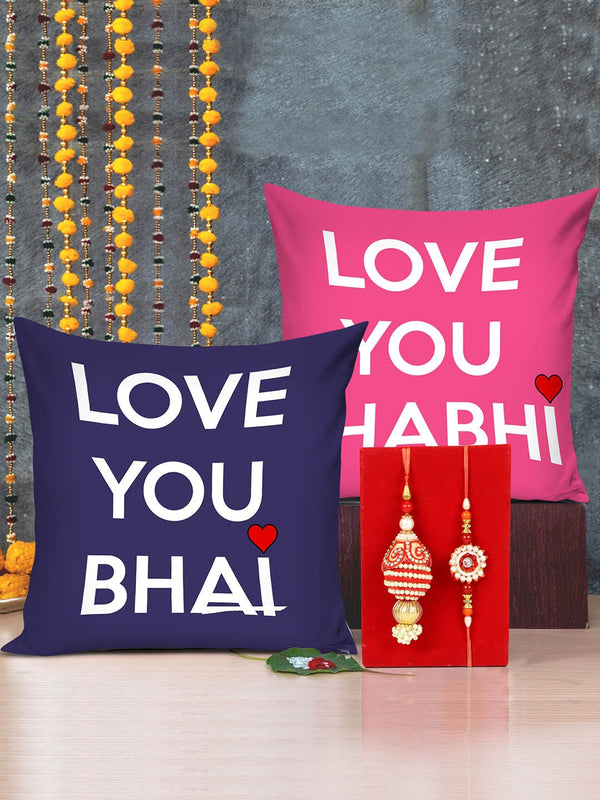 Bhaiya Bhabhi Rakhi Set with Set of 2 Printed Cushion