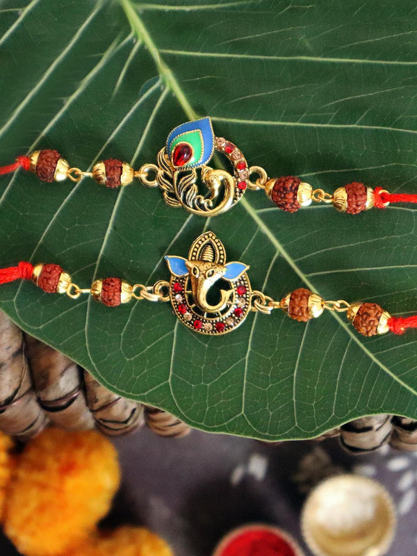 Set of 2 Rakhi for Brother with Mini Card and Roli Chawal Packet
