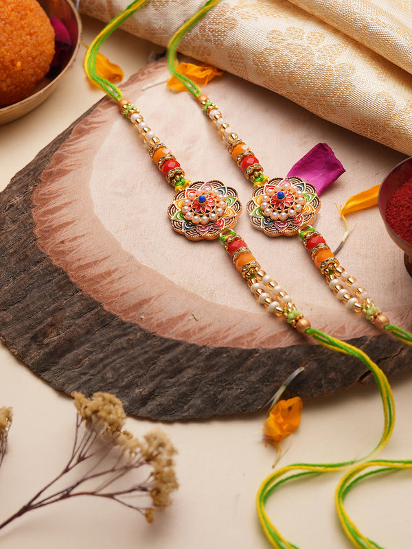Set of 2 Rakhi Set with Greeting Card and Roli Chawal Tika (USA)