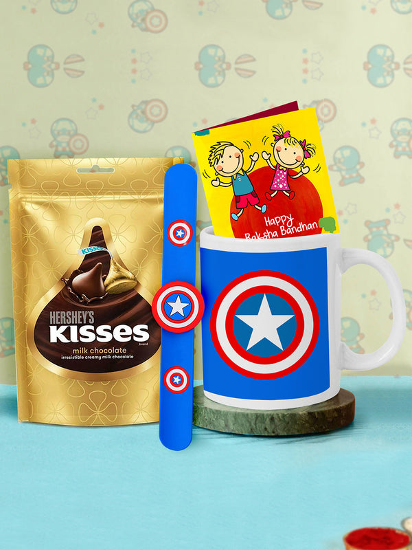 Rakhi for Kids with Chocolates Gift Pack - Kids Rakhi with Hersheys Kisses Chocolates and Coffee Milk Mug Gift Pack