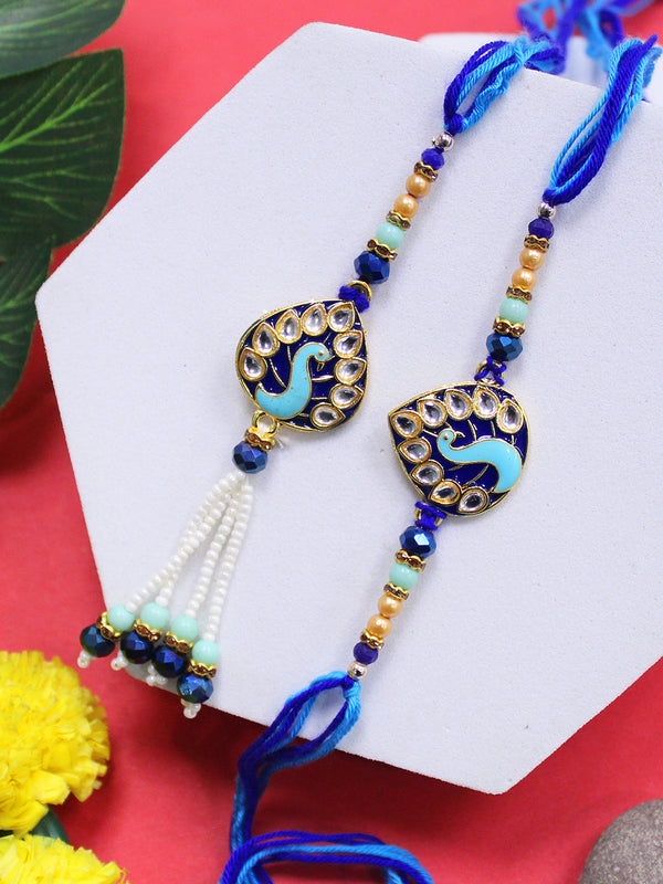 Peacock Lumba  Rakhi, Card & 1  Roli Chawal Combo