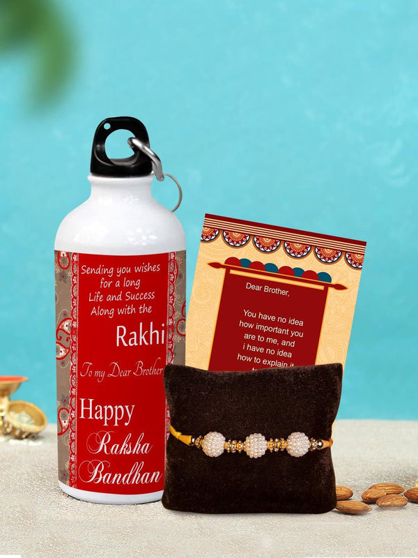 White & Gold-Toned 3-Piece Rakhi Gift Set