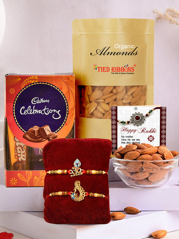 Rakhi Gift for Brother with Dry Fruits and Chocolates Gift Combo - Premium Rakhi with Almonds and Chocolates Gift Pack