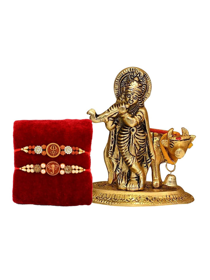 Digital Rakhi Gift Buy | Set Of 2 Rakhi Gift Set with 1 Idol | Tied Ribbons