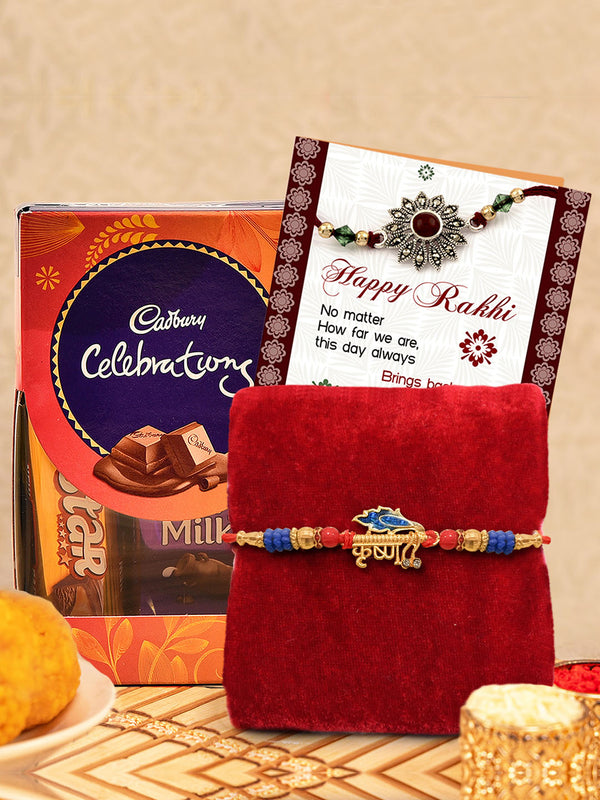 Gift for Brother with Chocolates Combo - Premium Krishna Rakhi for brother with Celebrations Chocolate Pack