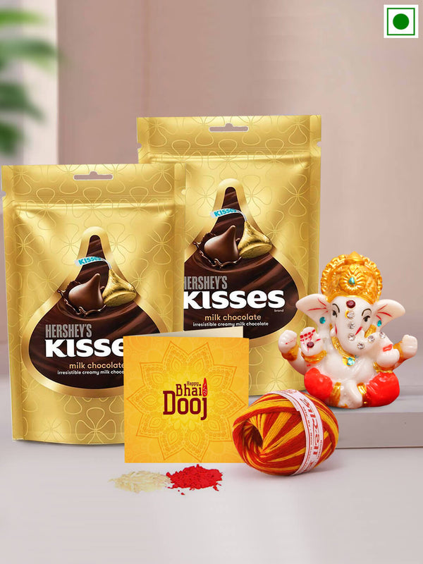 Bhai Dooj Combo Gifts for Brother with pack of 2 Hershey's Kisses Chocolate, Kalawa