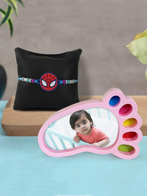 Kids Blue & Red Spiderman Rakhi with Photo Frame Combo Gift Set
