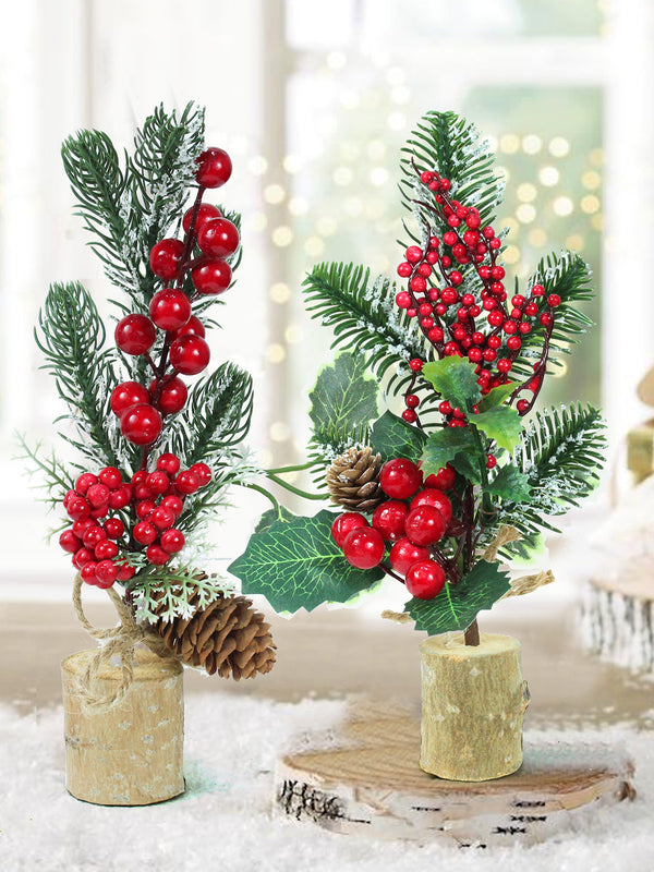 Artificial Christmas Tree with Christmas Ornaments Pine Cone Berry ( Set of 2 )